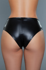BeWicked Ring Me Up Zipper Wet Look Cheeky Shorts Black