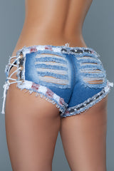 BeWicked Sexy Slay It Shorts Denim Flag American Red White Blue