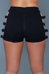 BeWicked Feel The Vibe Buckle Cut Outs Shorts Black