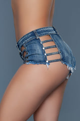 BeWicked Lookin' For Love Cheeky Mini Shorts Denim Blue