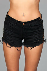 BeWicked Looped In Distressed Shorts Denim Black