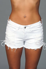 BeWicked Looped In Distressed Denim Shorts White