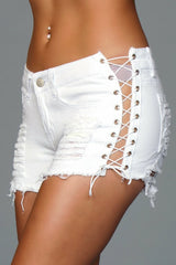 BeWicked Looped In Distressed Denim Shorts White