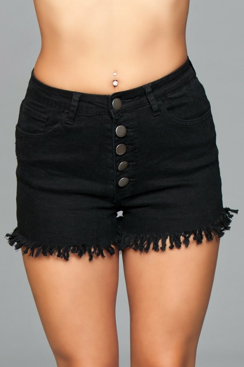 BeWicked Fringed Button Up Shorts Black