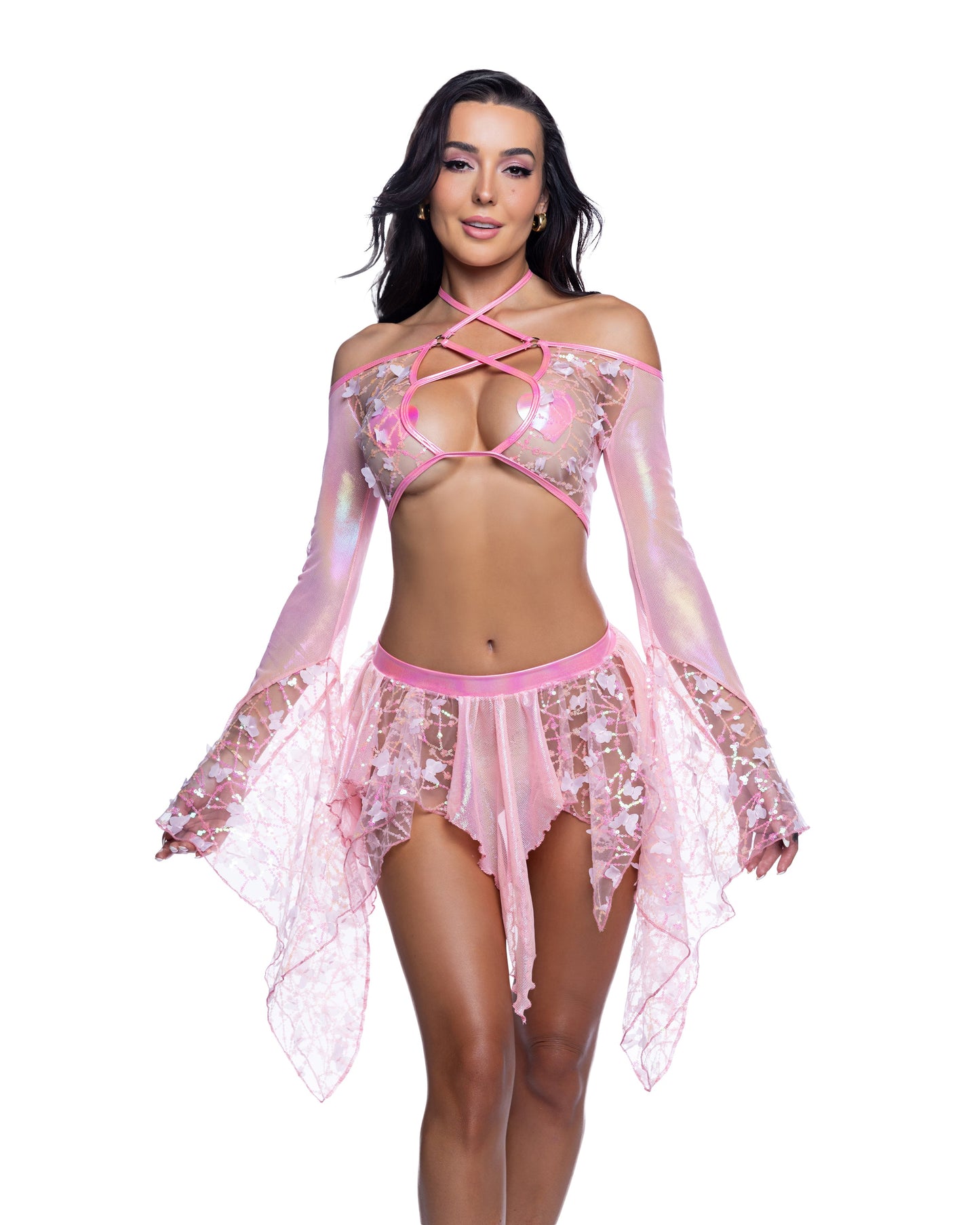 J. Valentine Sequin Butterfly Top & Skirt Set