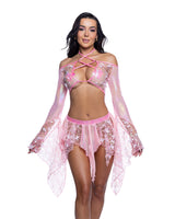 J. Valentine Sequin Butterfly Top & Skirt Set