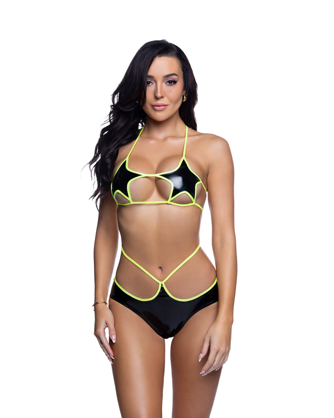 J. Valentine PVC Star Top & Short Set Black/Neon Yellow