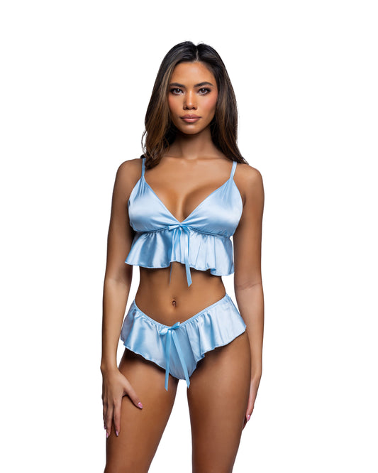 Roma Confidential Stretch Satin Sweet Flutter Cami Set Light Blue