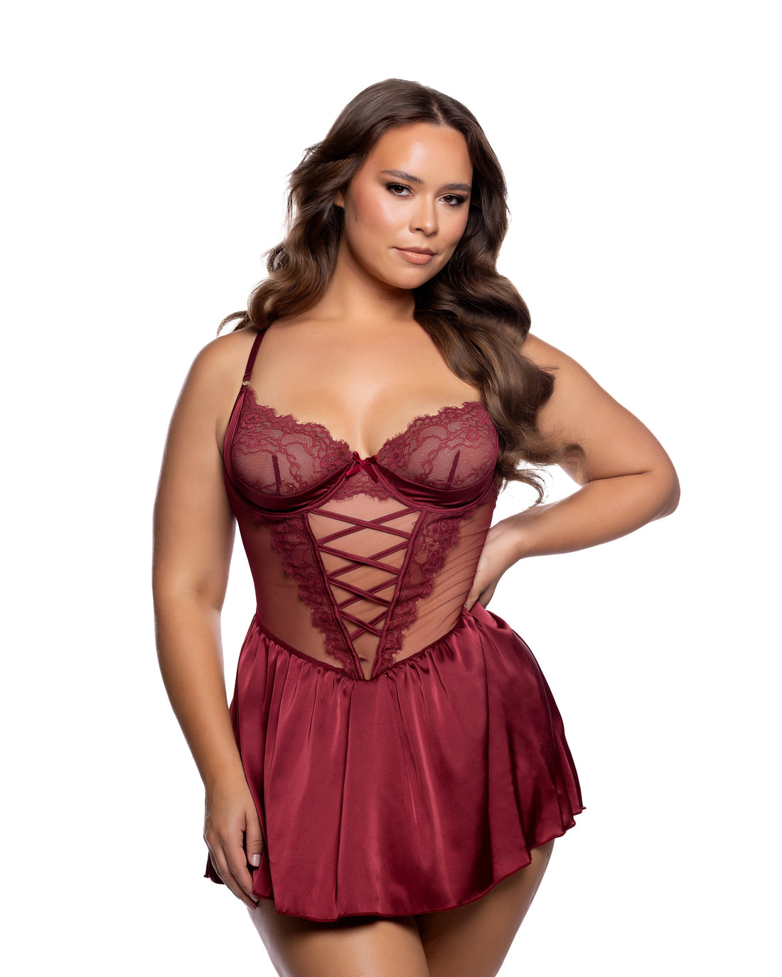 Roma Confidential Queen Plus Haute Night Babydoll Wine
