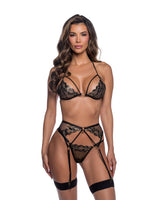 Roma Confidential Chained Leopard 3 Piece Garter Set Black/Brown
