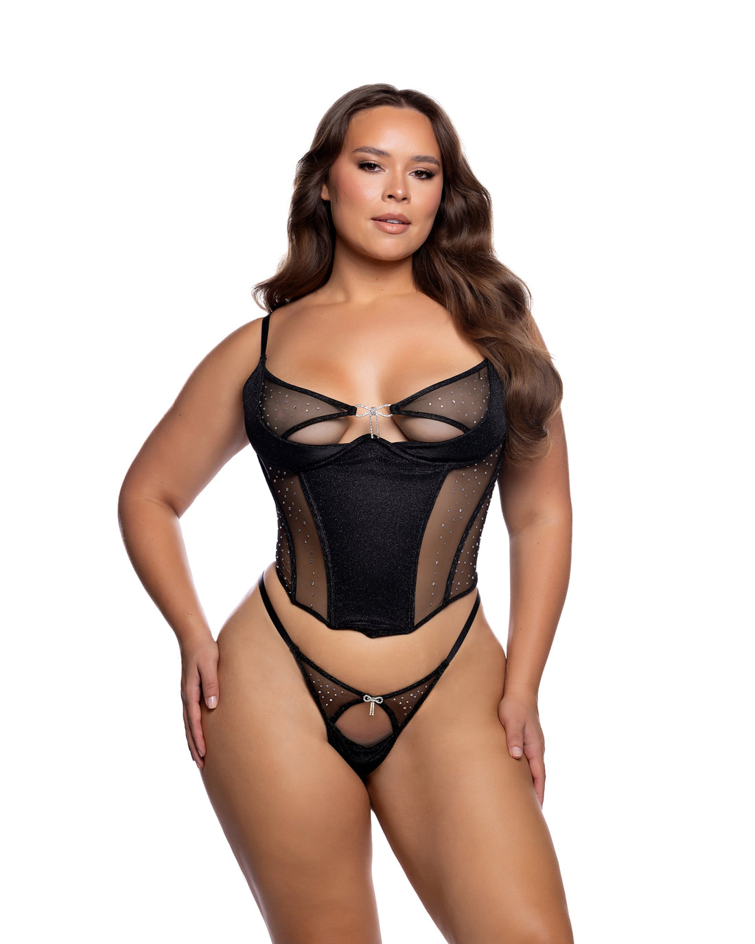 Roma Confidential Queen Plus Midnight Shimmer Bustier Set Black