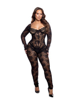 Roma Confidential Queen Plus Caped Lace Bodysuit Black