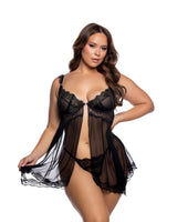 Roma Confidential Queen Plus Sheer Lace Babydoll Black