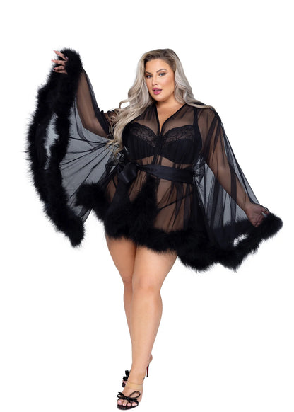 Roma Confidential Queen Plus Hollywood Glam Luxury Mini Robe Black