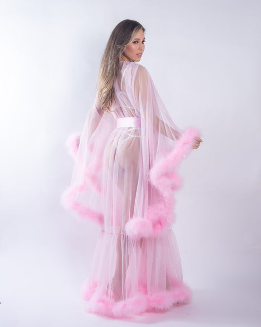 Burlesque Roma Hollywood Glam Luxury Robe Baby Pink