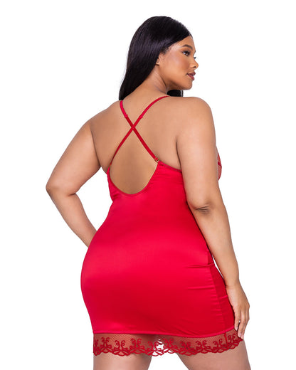 Roma Confidential Rouge Bow Satin Chemise Red Plus Size