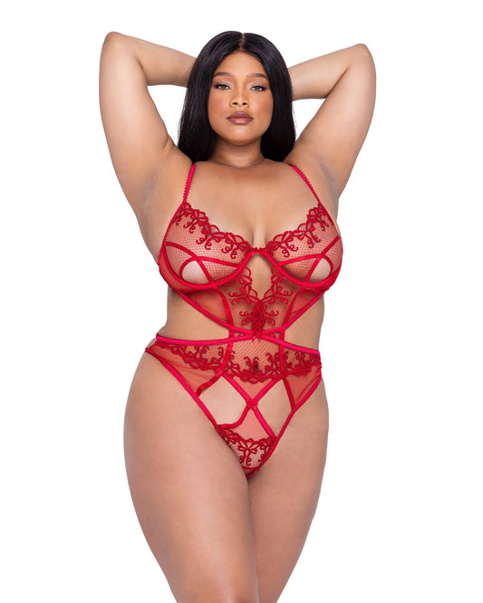 Roma Confidential Rouge Bow Sheer Teddy Red Holiday Plus Size