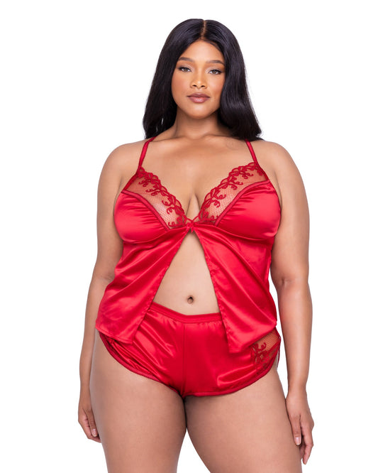 Roma Confidential Rouge Bow Satin Camisole Lounge Set Red Plus Size