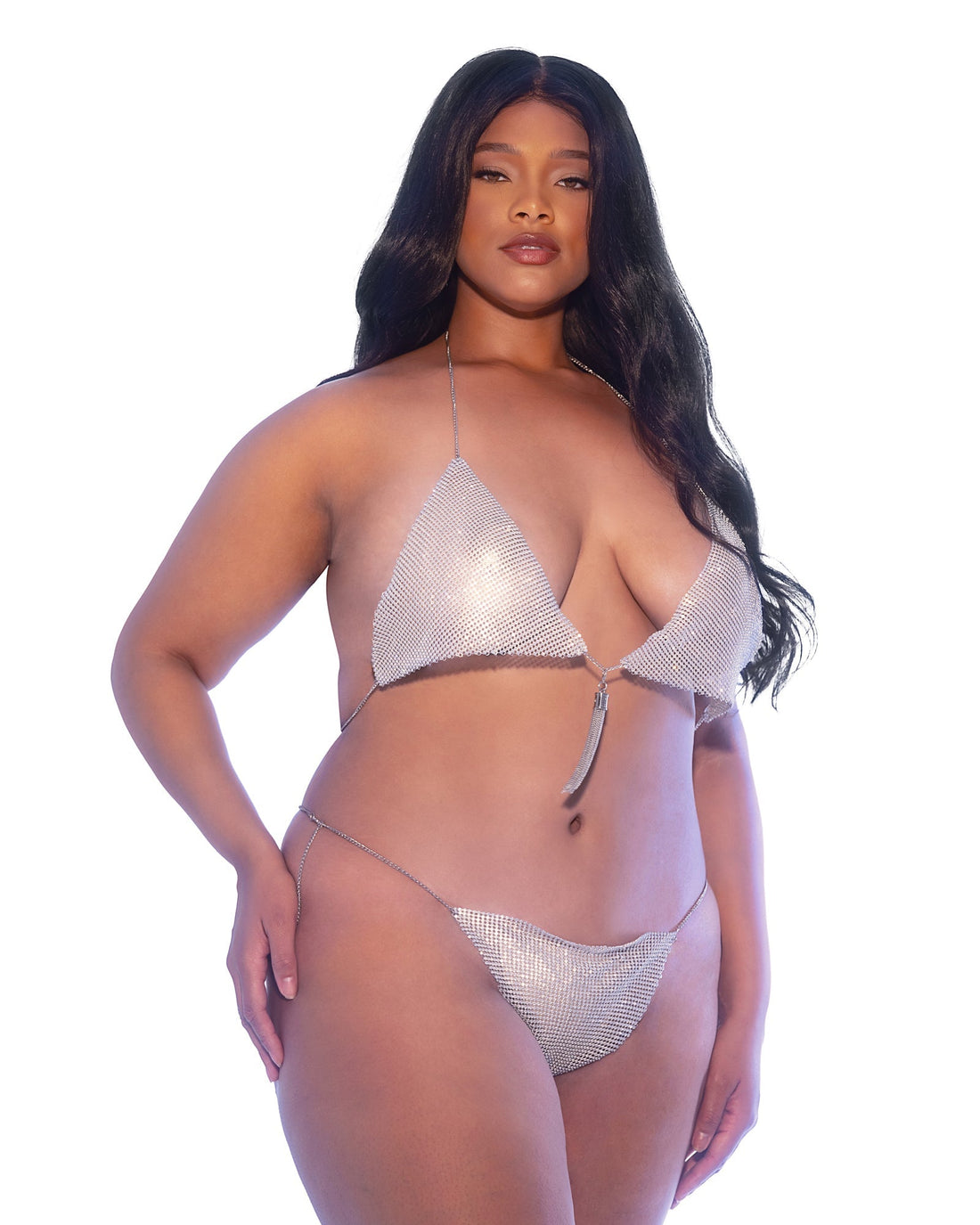 Roma Confidential Queen Miami Crystal Bra Set Chainmail Silver