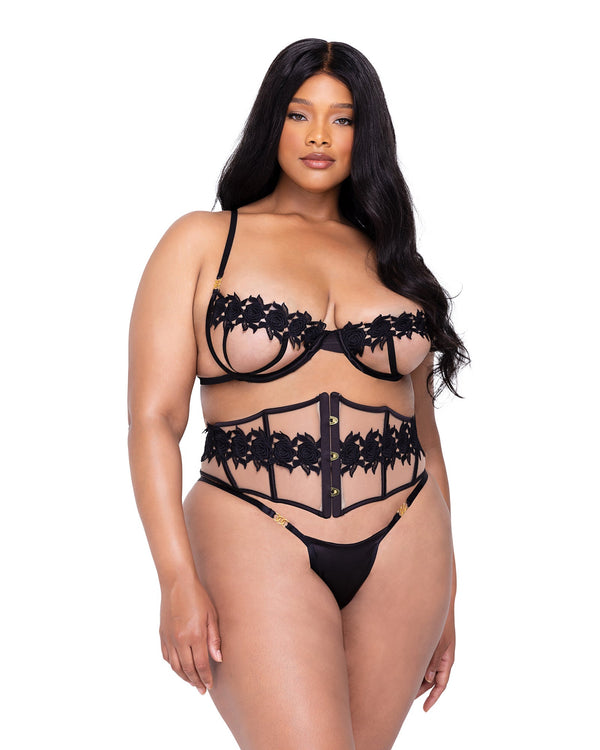Roma Confidential Queen Ebony Rose Waspie Bra Set Guipure Lace Plus Size