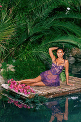 Roma Confidential Eden Eyelash Lace Sheer Mesh Babydoll Set Sugar Plum