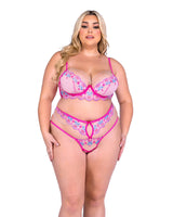 Roma Confidential Queen Sultry Siren Rivage Satin Lace Pearl Bra Set Pink