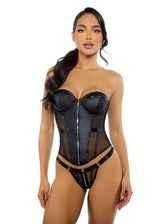 Roma Confidential Lust & Faux Leather Corset Thong Set Black-Rebel Romance