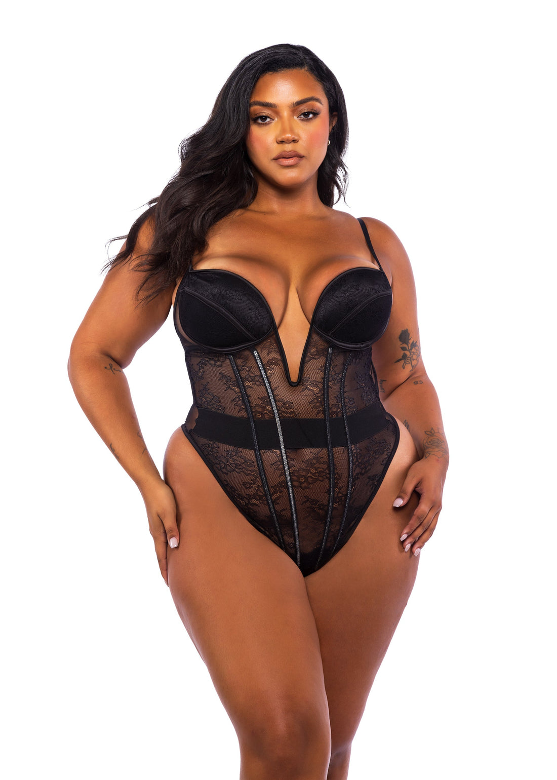 Roma Confidential Queen Plus Belle Noir Chantilly Lace Satin Teddy Black