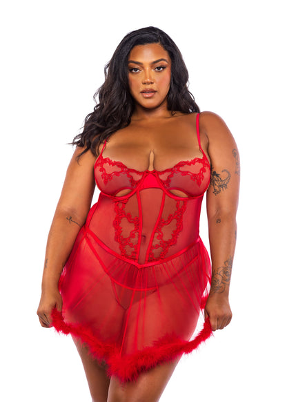 Roma Confidential Queen Valentine Embroidery Baroque Heart Babydoll Set Red