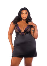 Roma Confidential Queen Dark Romance Embroidered Lily Lace Satin Chemise Black-Rebel Romance