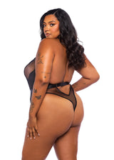Roma Confidential Queen Plus Dark Romance Embroidered Lily Lace Satin Teddy Black