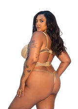 Roma Confidential Queen Plus Gilded Beauty Lurex Knit Shimmer Mesh Bling Teddy Gold
