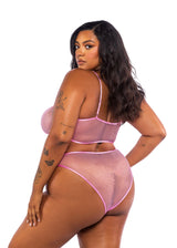 Roma Confidential Queen Plus Think Pink Rhinestone Fishnet Tube Bra Set Pink