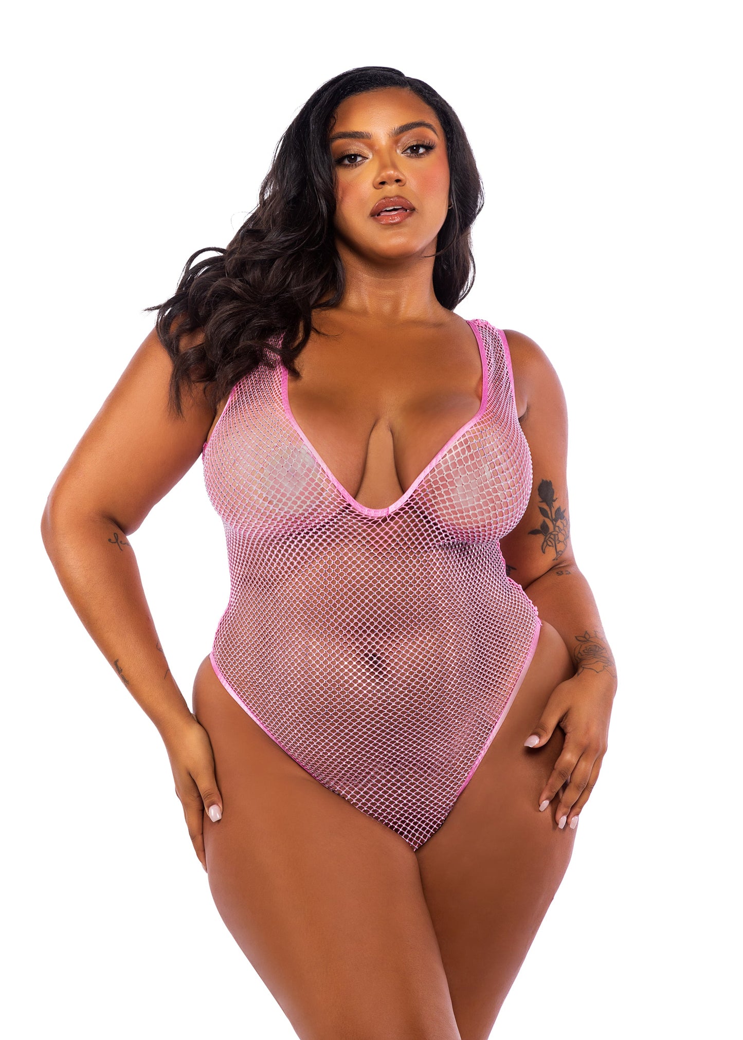 Roma Confidential Queen Think Pink Rhinestone Fishnet Teddy