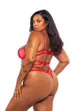 Roma Confidential Queen Plus Peppermint Kiss Embroidered Candy Mesh Satin Teddy Red