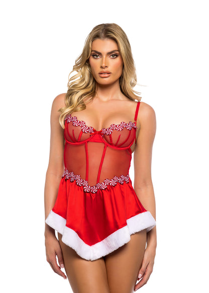 Roma Confidential Peppermint Kiss Embroidery Candy Mesh Satin Babydoll Red