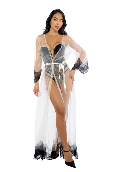 Roma Confidential Daydream Maxi Robe Eyelash Lace Sheer Mesh Beige