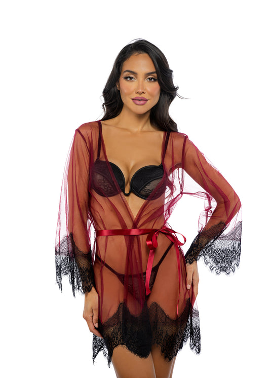 Roma Confidential Daydream Mini Robe Eyelash Lace Sheer Mesh Red