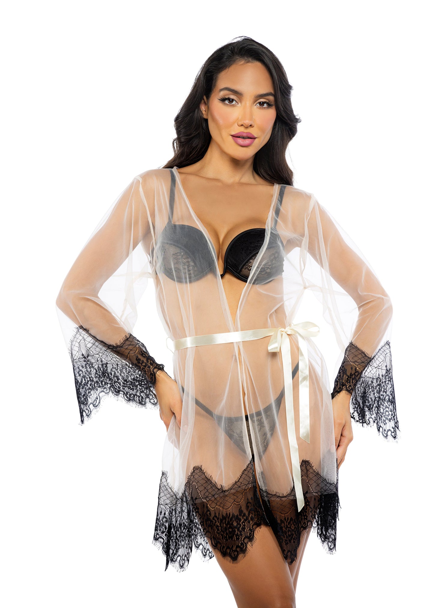 Roma Confidential Daydream Mini Robe Eyelash Lace Sheer Mesh Beige