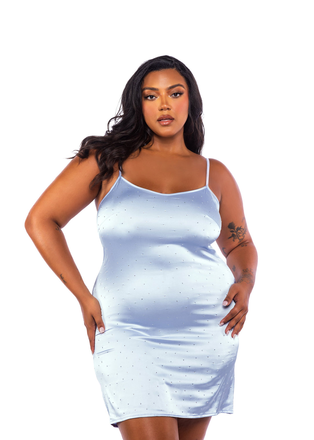 Roma Confidential Queen Plus Twinkle Diamante Satin Rhinestone Chemise Blue