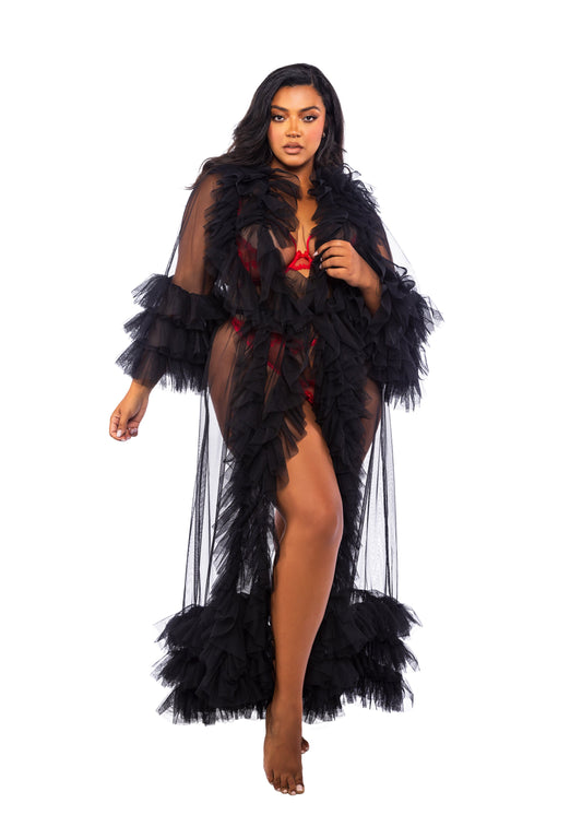 Roma Confidential Queen Voguish Glam Luxury Ruffled Floor Length Robe Black