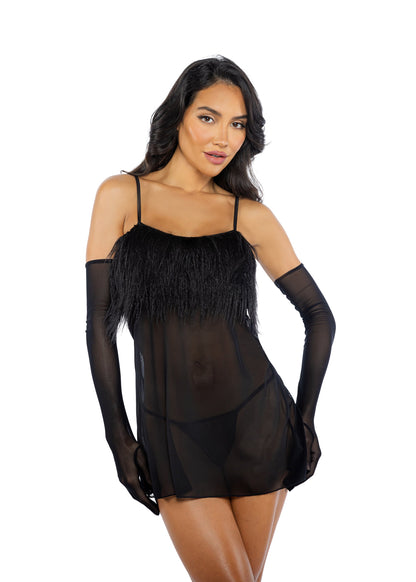 Roma Confidential Amelia Faux Feather Babydoll Black