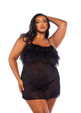 Roma Confidential Queen Plus Amelia Faux Feather Babydoll Black