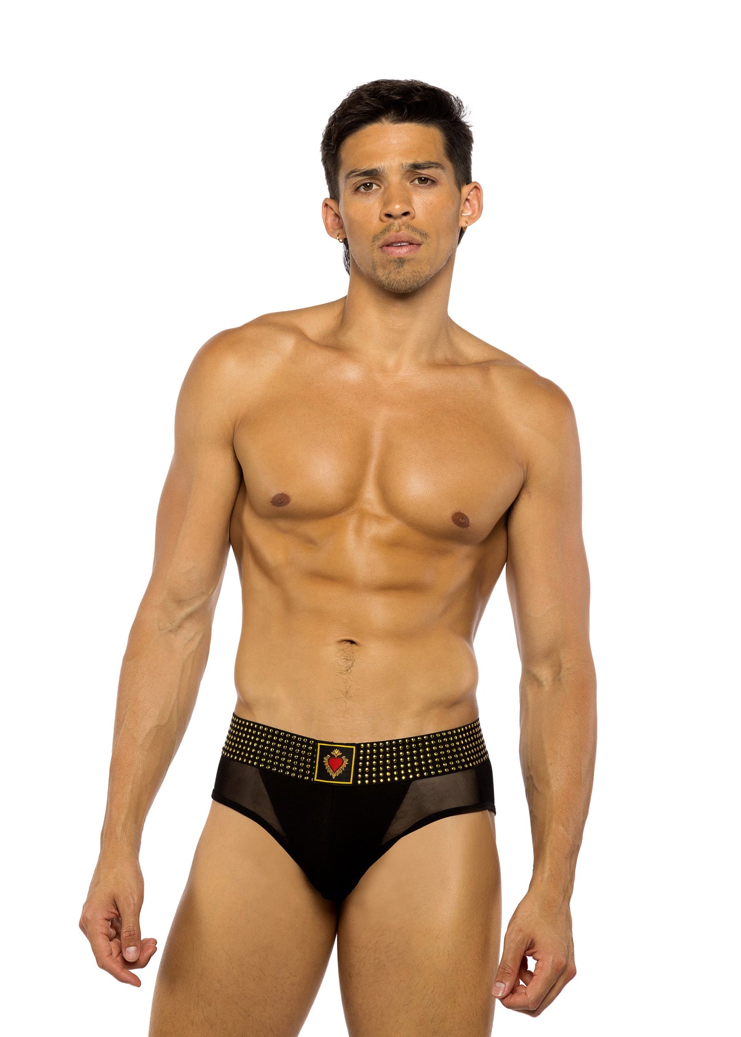 Roma Confidential Mens Sacred Heart Briefs Studded Elastic Black