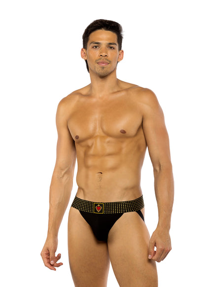 Roma Confidential Mens Sacred Heart Jockstrap Studded Elastic Black