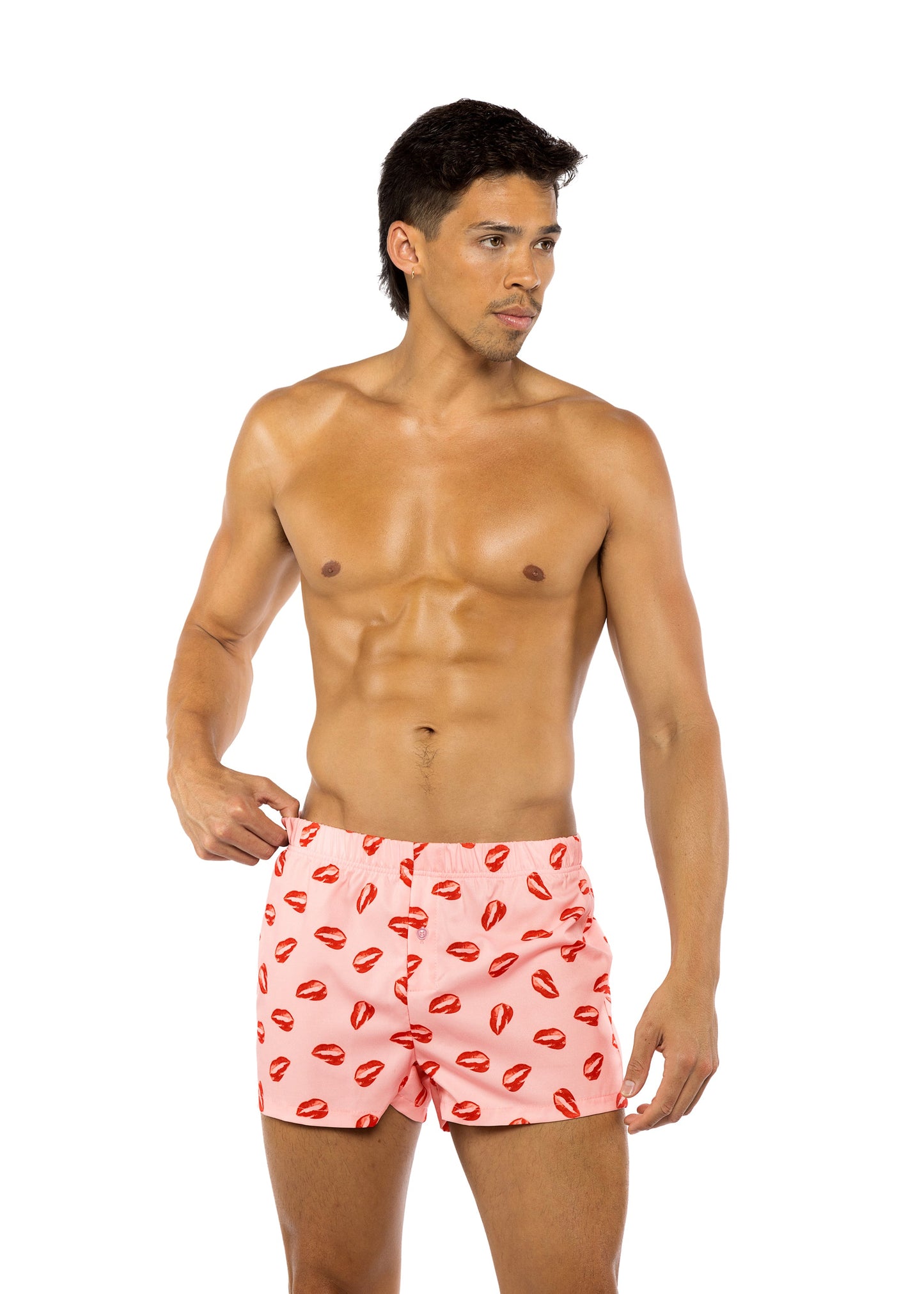 Roma Confidential Mens Satin Lips Boxers Pink