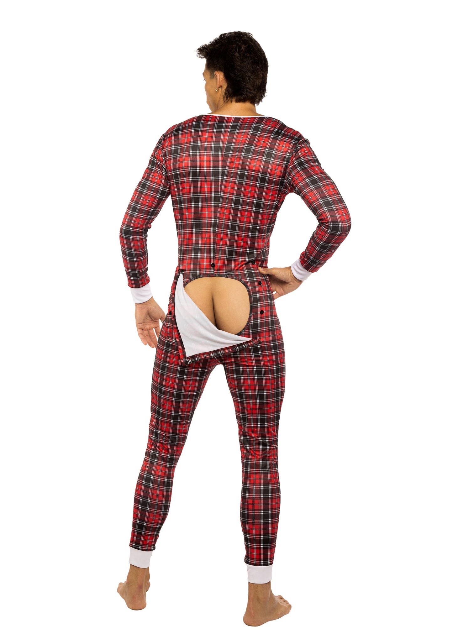 Roma Confidential Mens Sleep Union Suit Open Butt Flap Red Plaid