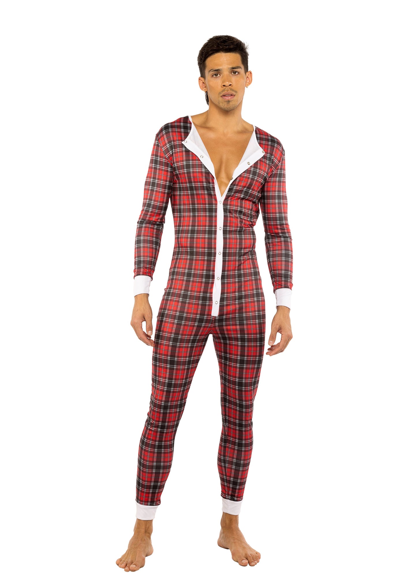 Roma Confidential Mens Sleep Union Suit Open Butt Flap Red Plaid