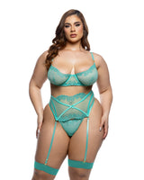 Roma Confidential Queen Butterfly Bliss Embroidery Garter Bra Set Mint Green