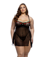 Roma Confidential Queen Cherry Delight Babydoll Set Black